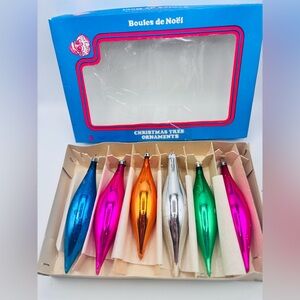 Vintage Santa Land Glass Icicle Ornaments Set of 6 Mixed Colors